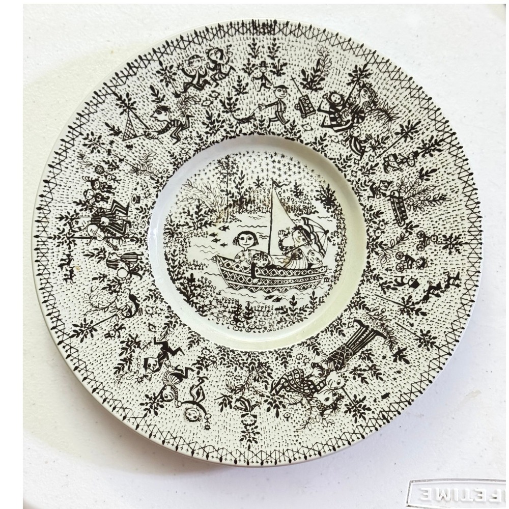 Nymolle Bjorn Wiinblad Plate 10.25"‎ Black White Sailing Denmark 3053-83 MCM